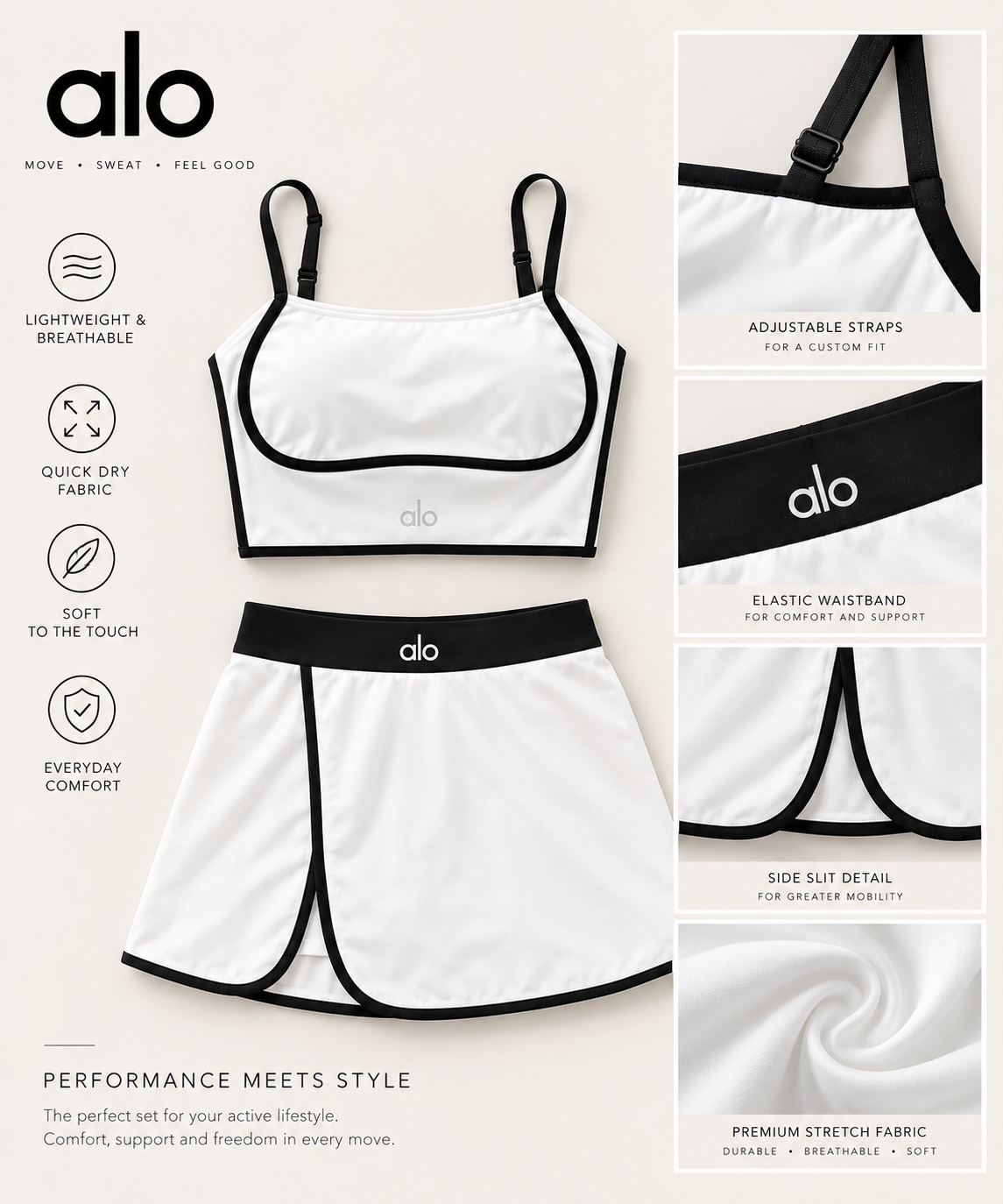 Alo Yoga Colorblock Skort and Bra Set