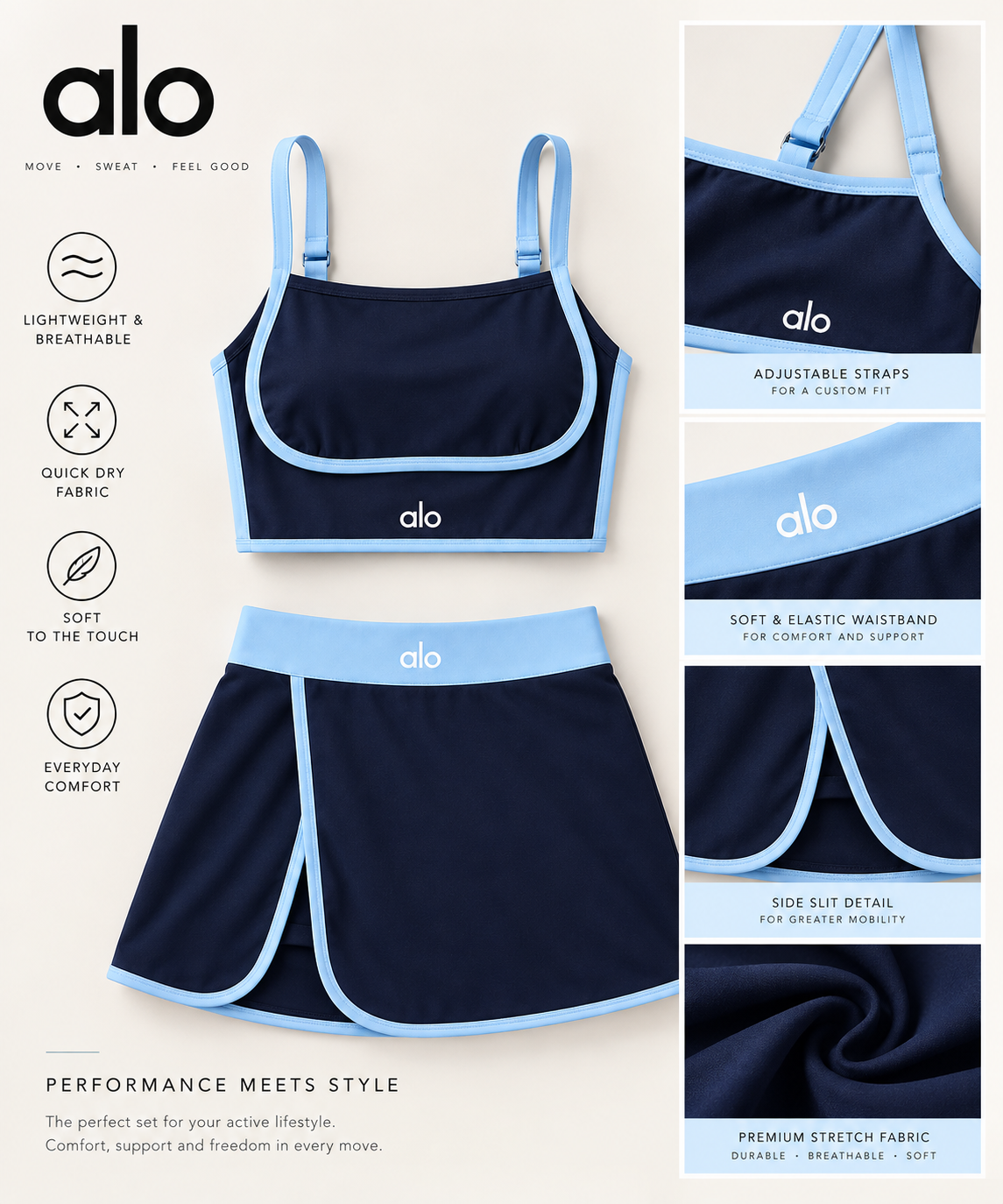 Alo Yoga Colorblock Skort and Bra Set