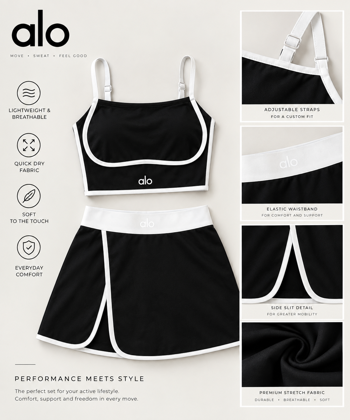 Alo Yoga Colorblock Skort and Bra Set