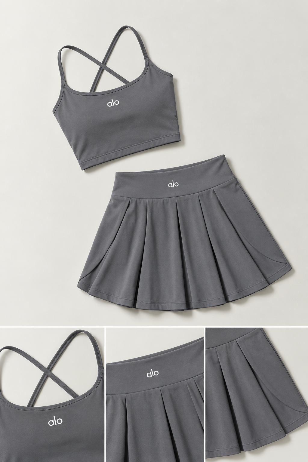 ALO Yoga  Gray 2-Piece Tennis Skirt Set